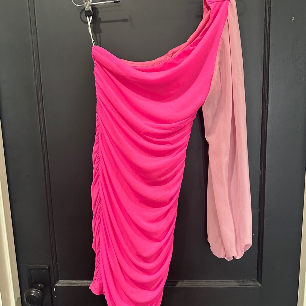 Pink One-Shoulder Ruched Dress